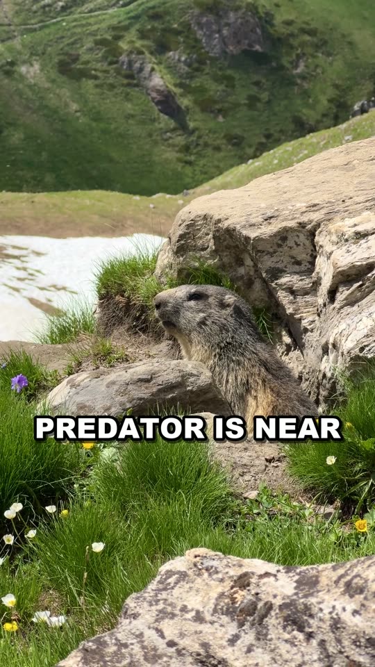 Marmot on alert on a rock